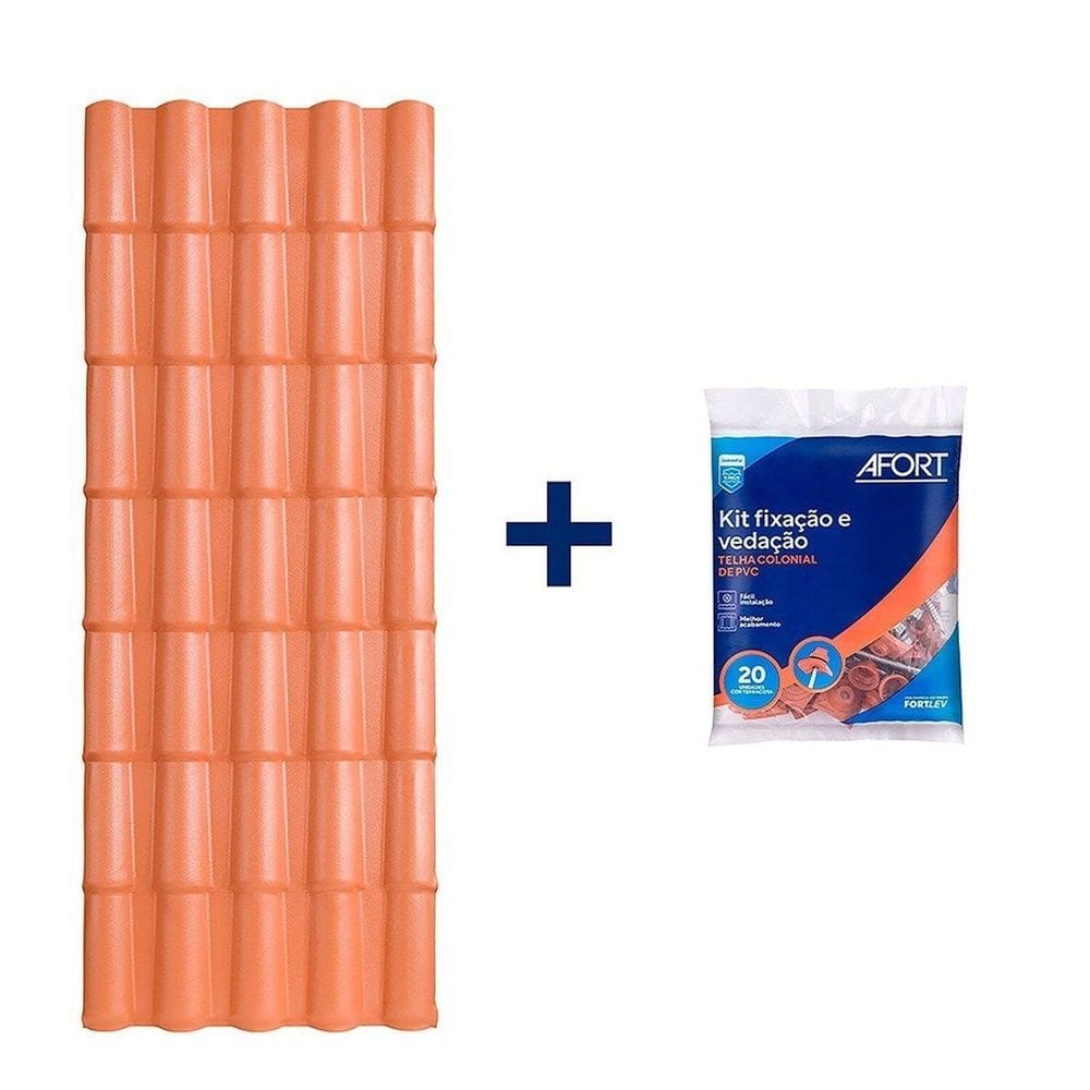 Kit com 5 Telhas de Pvc Colonial 5 Ondas 2,30 X 0,86 X 2.0 Mm com 4 Kit Fixação e Vedação afort Marrom