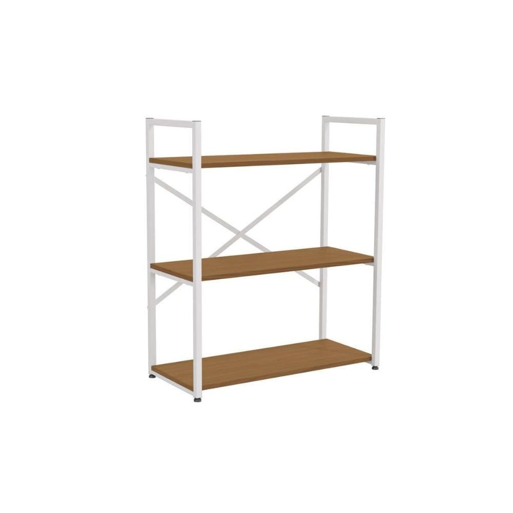 Estante p/ Sala Industrial Baixa LI007 c/ 3 Prateleiras 72x85cm Canela/Branco - Kappesberg