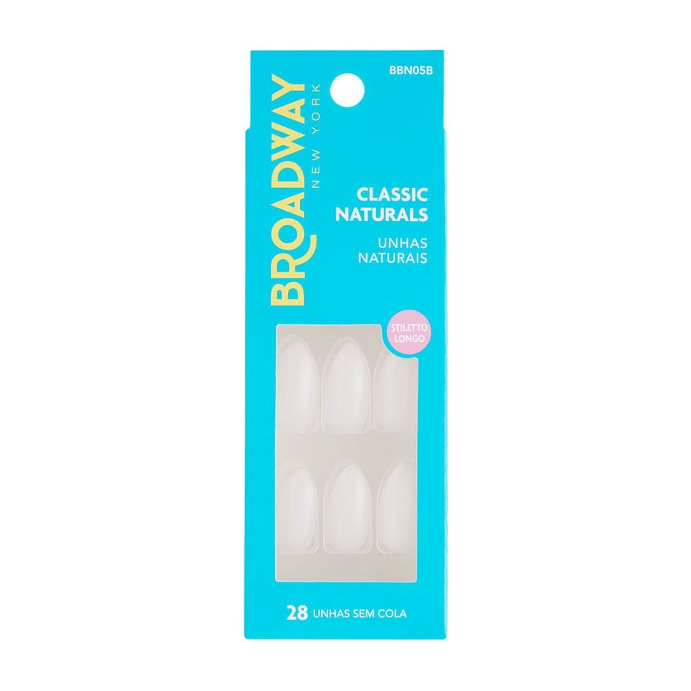 Unhas Postiças Broadway New York Classic Naturals Stiletto Longo Sem Cola Unhas Unhas Naturais 28 Unidades