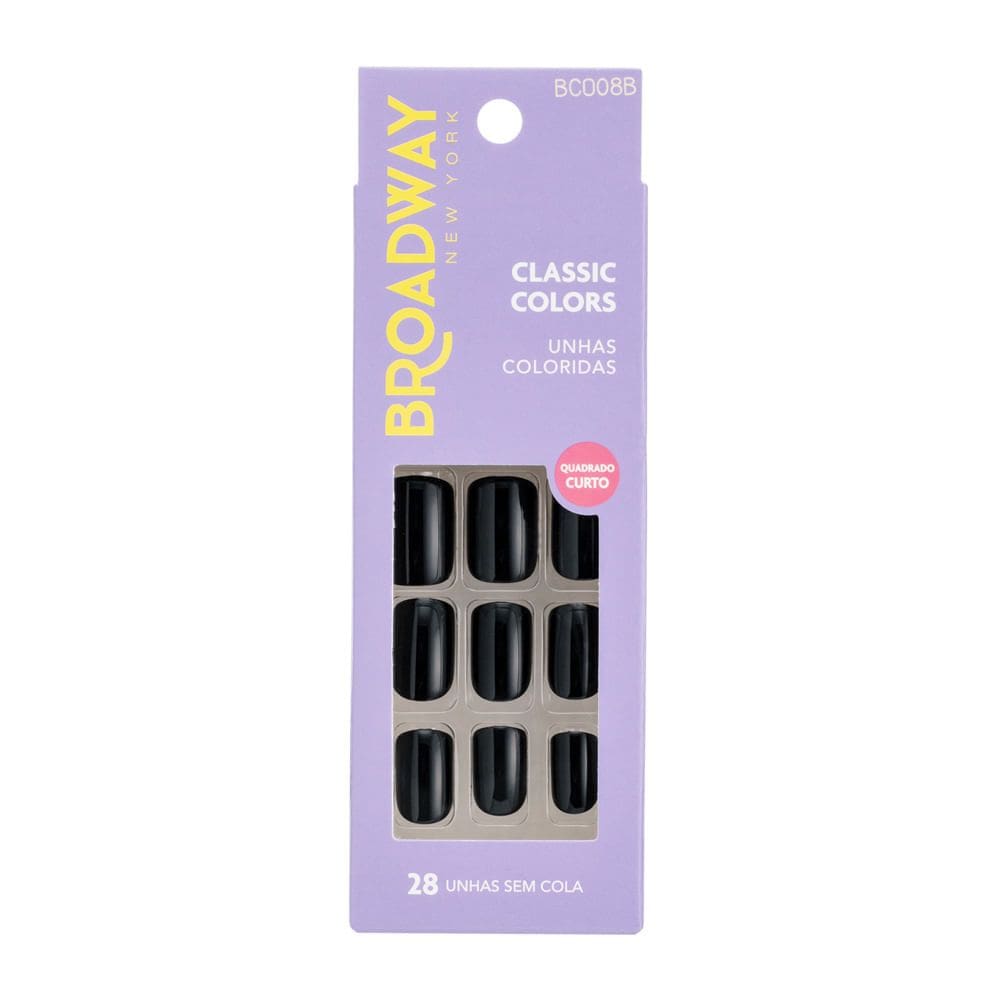 Unhas Postiças Broadway New York Classic Colors Quadrado Curto Sem Cola Preto 28 Unidades