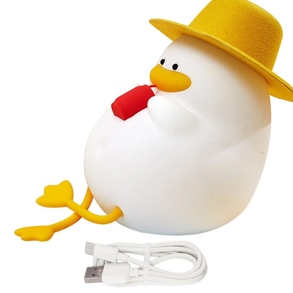 Luminaria Mesa Abajur Patinho Fofo Touch Recarregavel Muda de Cor Usb Silicone Anti Alergico