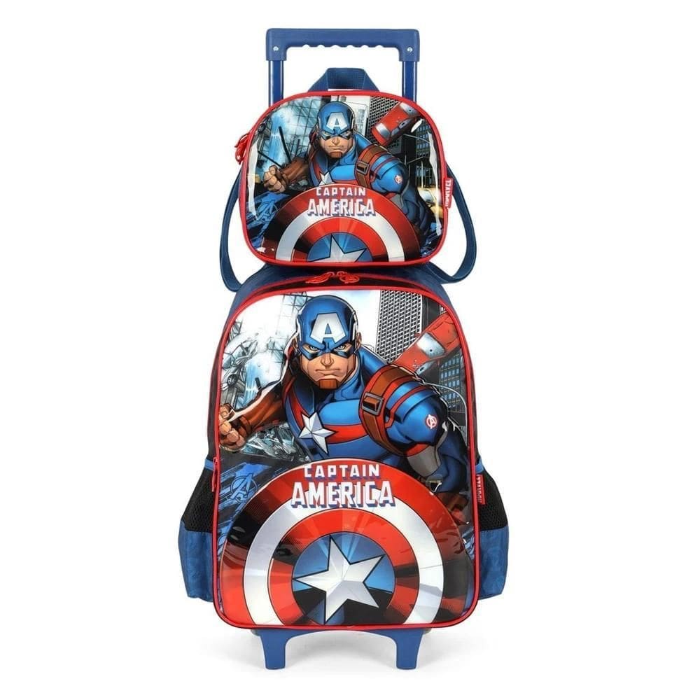 Kit Mochila Rodinhas Lancheira Avengers Capitão Amarica