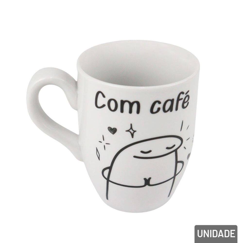 Caneca de Porcelana 350ml Figura Flork com Frase - Tudo em Caixa