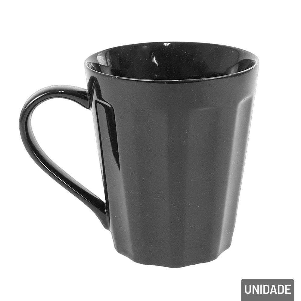 Caneca de Porcelana 250ml Preta Canelada - Tudo em Caixa