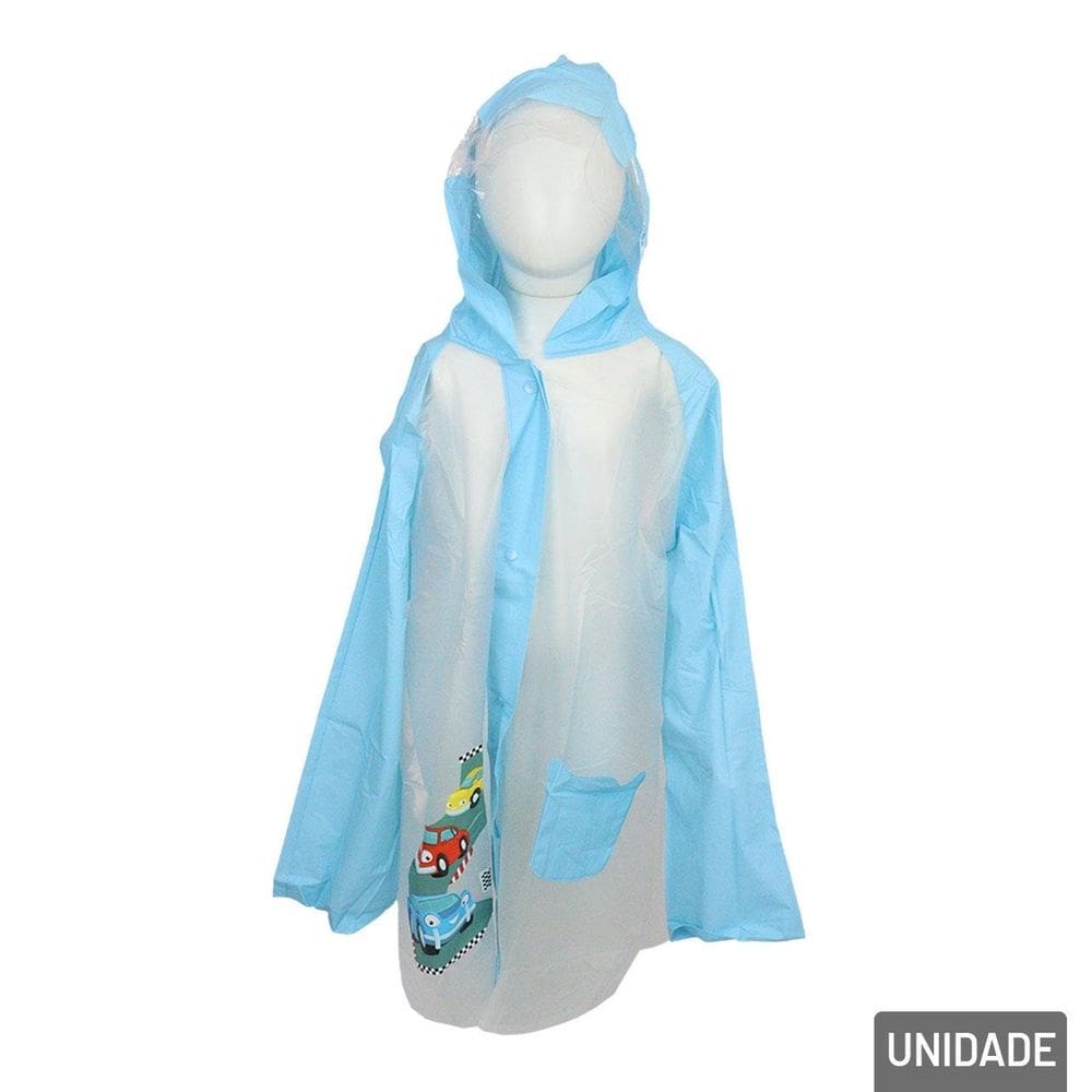 Capa de Chuva Infantil com Botões e Touca - Tudo em Caixa