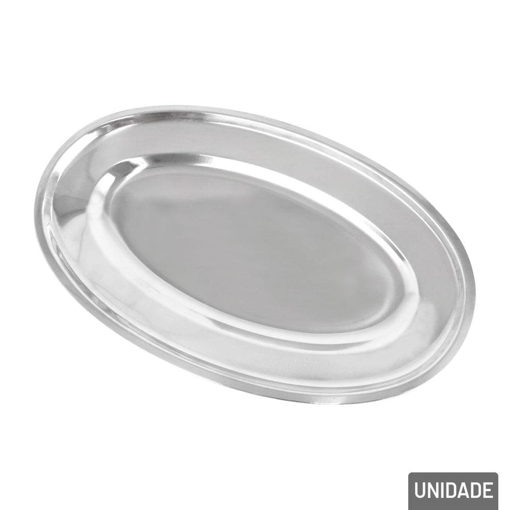 Bandeja de Inox 30x19cm Oval Prata - Tudo em Caixa