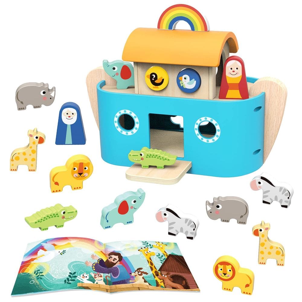 Classificador de formato de animal de madeira Tookyland Noah`s Ark com livro