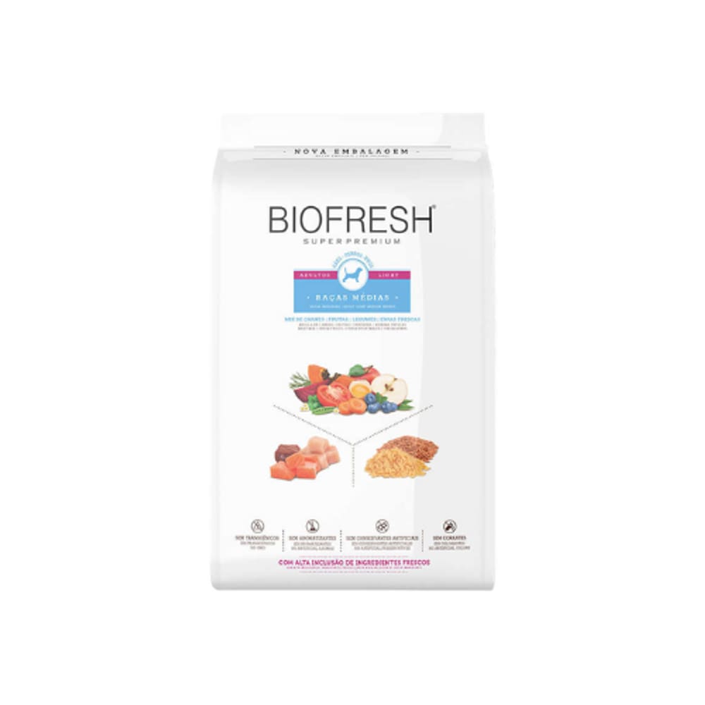 Ração Seca Biofresh Mix de Carne, Frutas, Legumes e Ervas Frescas Light Cães de Raças Médias - 10,1kg