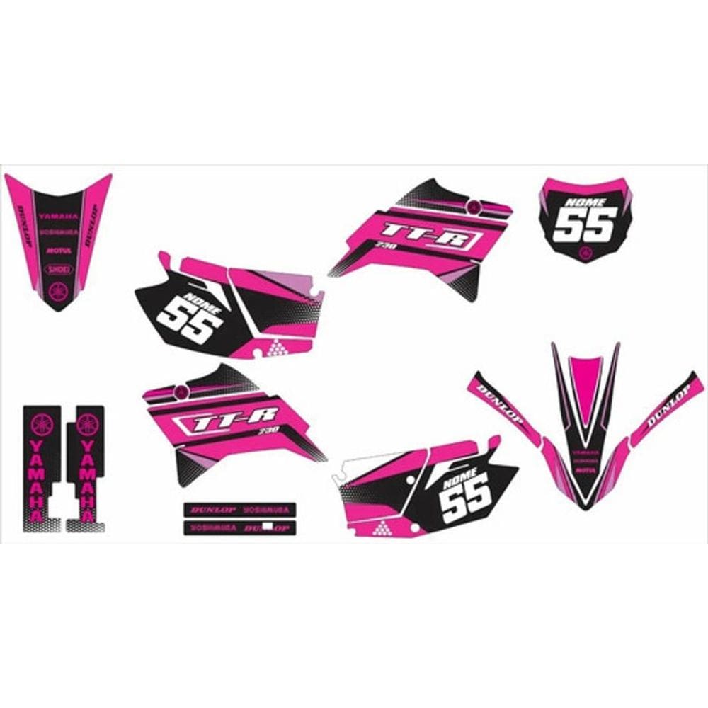 Kit Adesivo Moto Cross Trilha Ttr 230 Rosa E Preto Lm169