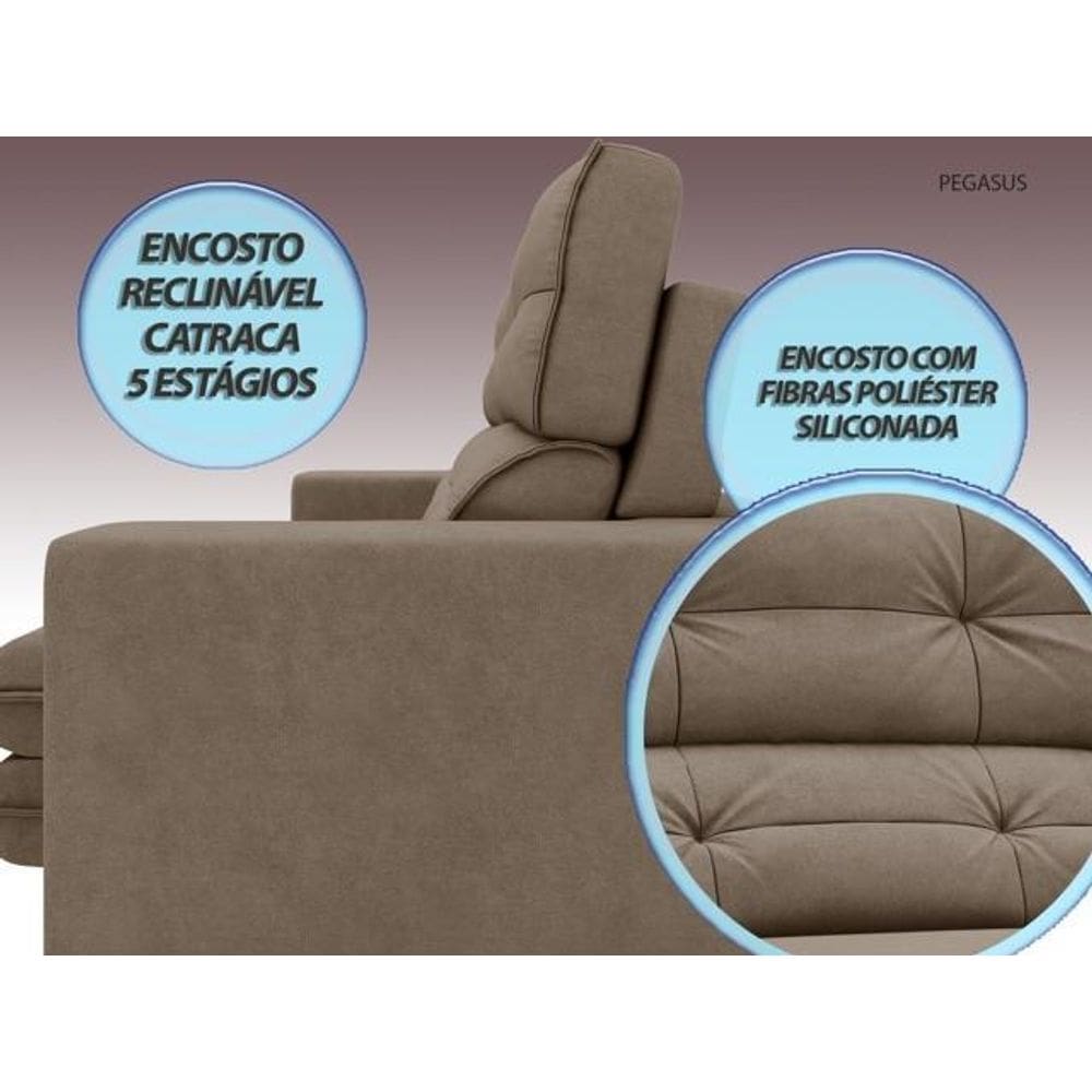 Sofá Pegasus 2,00m Assento Retrátil e Reclinável Velosuede - NETSOFAS