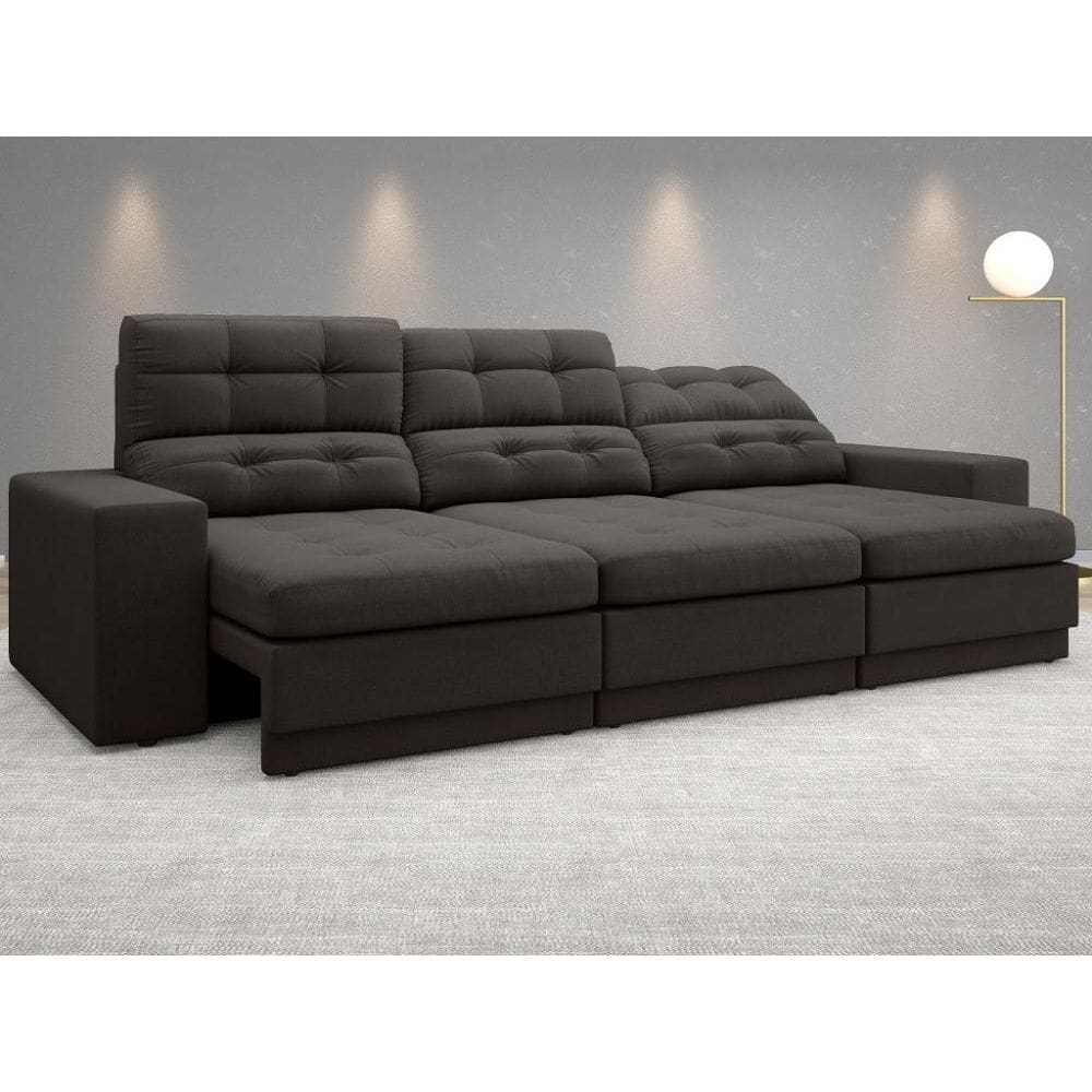 Sofá Jobim 2,30m Assento Retrátil e Reclinável Velosuede - NETSOFAS