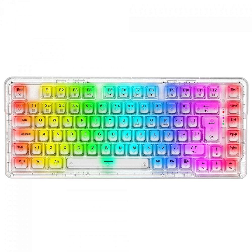Teclado Mecânico Gamer Redragon ELF Pro, RGB, Wireless, Bluetooth, Switch Crystal, ABNT2, 75%, Transparente