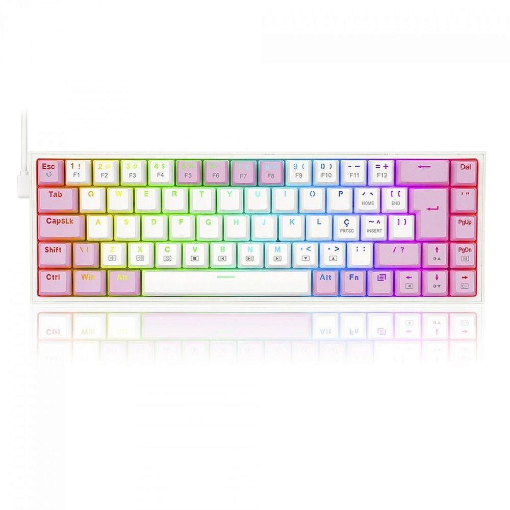Teclado Mecânico Gamer Redragon Castor, RGB, Switch Blue, ABNT2, White/Pink