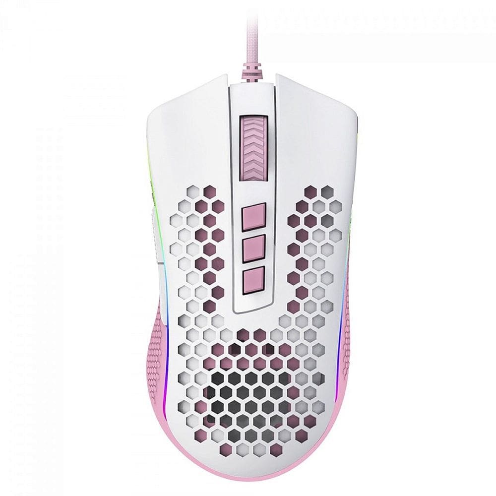 Mouse Gamer Redragon Storm, RGB, 12400 DPI, 8 Botões Programáveis, White/Pink