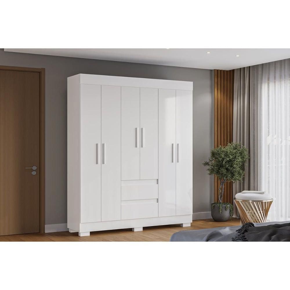 Guarda Roupa Solteiro 6 Portas e 2 Gavetas Maya Branco - ACP