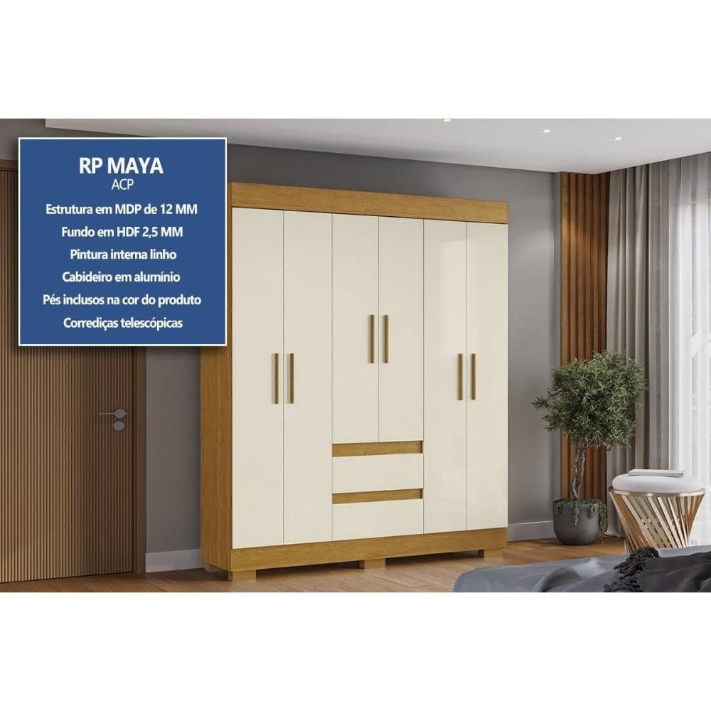 Guarda Roupa Solteiro 6 Portas e 2 Gavetas Maya | Extra