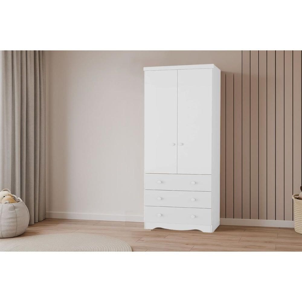 Guarda Roupa Infantil c/ 2 Portas e 3 Gavetas Júnior Branco - Peroba