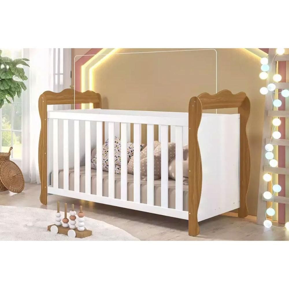 Berço Infantil Lisi 3 em 1 Branco/Amendoa - Peroba