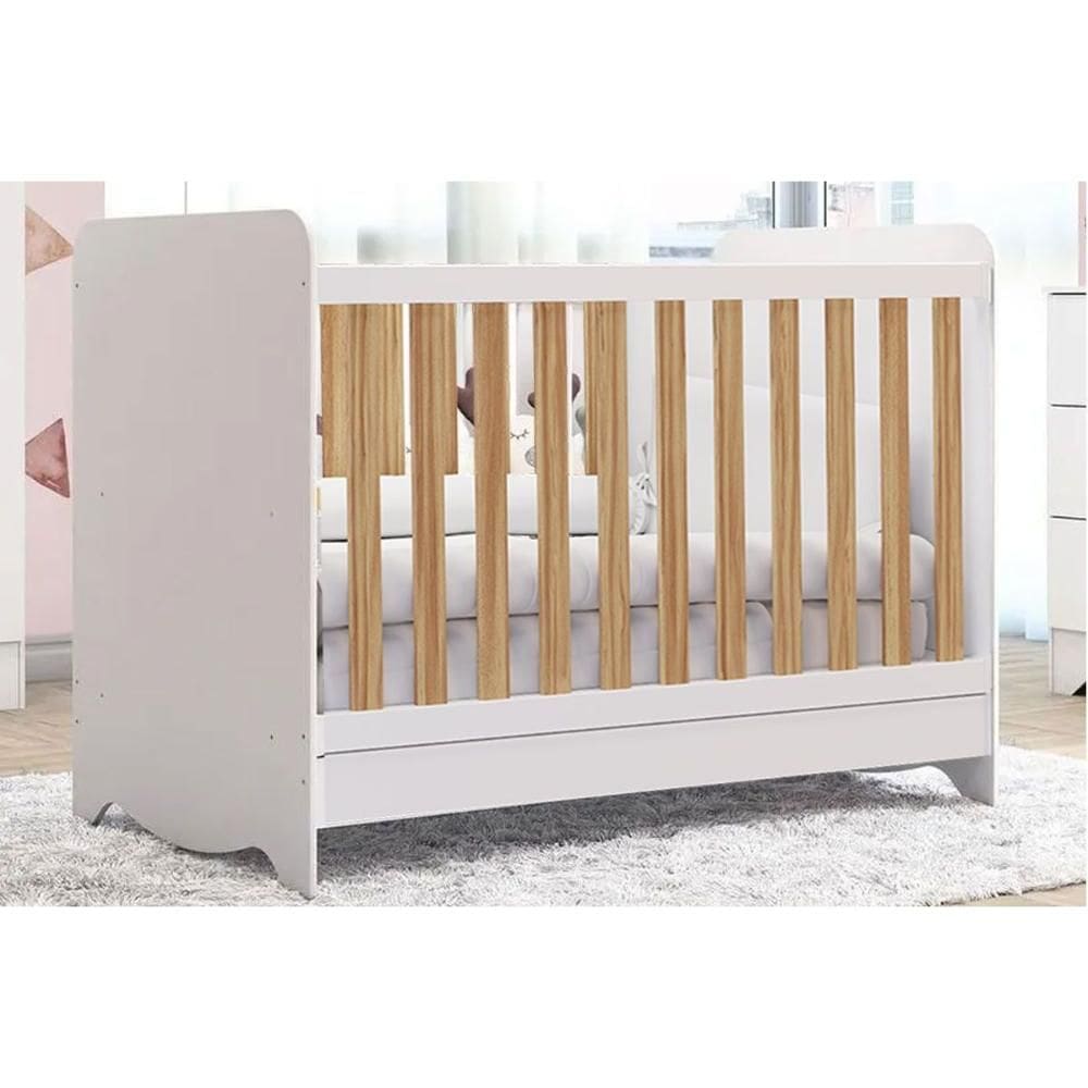 Berço Infantil Ben 3 em 1 Branco/Amendoa - Peroba