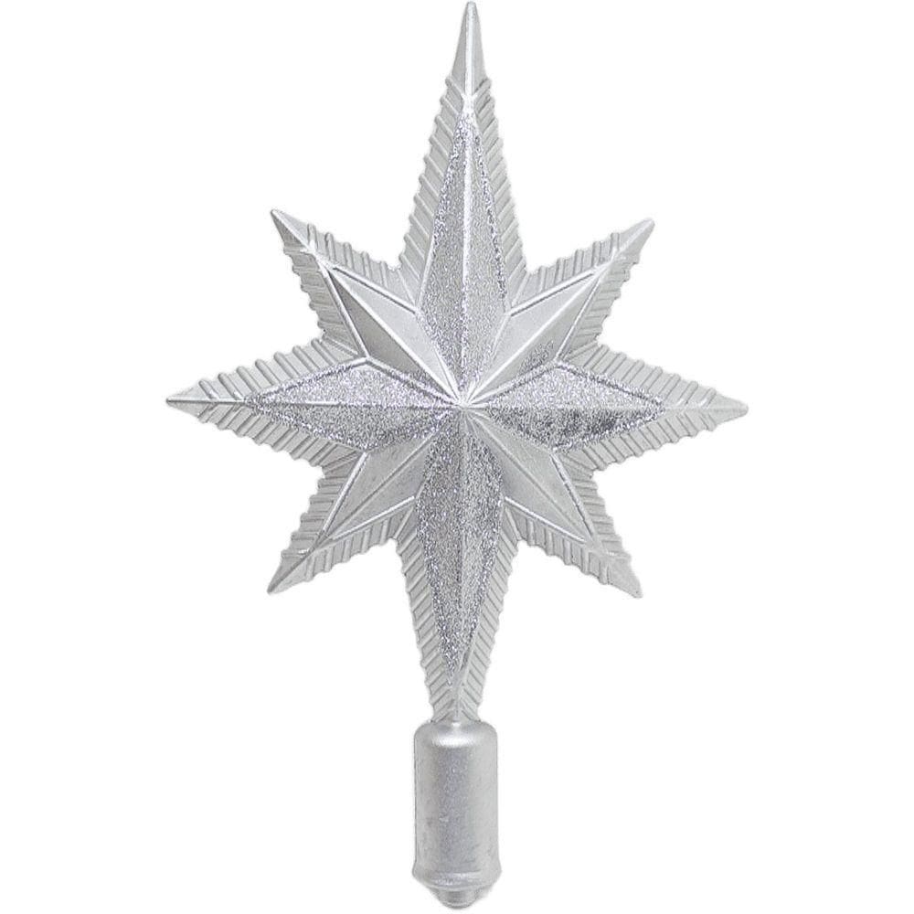 Estrela Ponteira Natalina árvore Natal Glitter Prata De 30cm