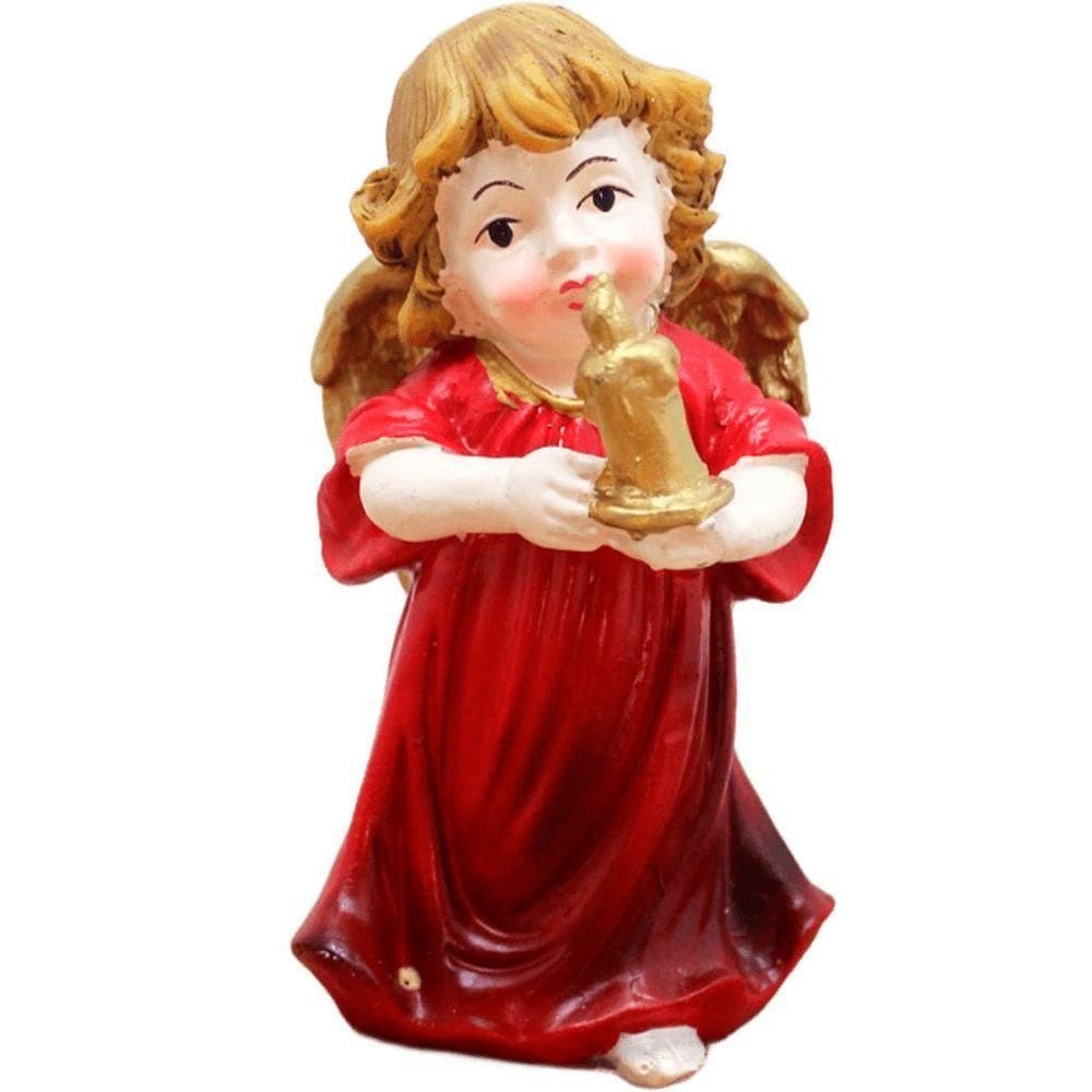 Enfeite Anjo Anjinho Vermelho Com Vela Em Resina Natal 13cm