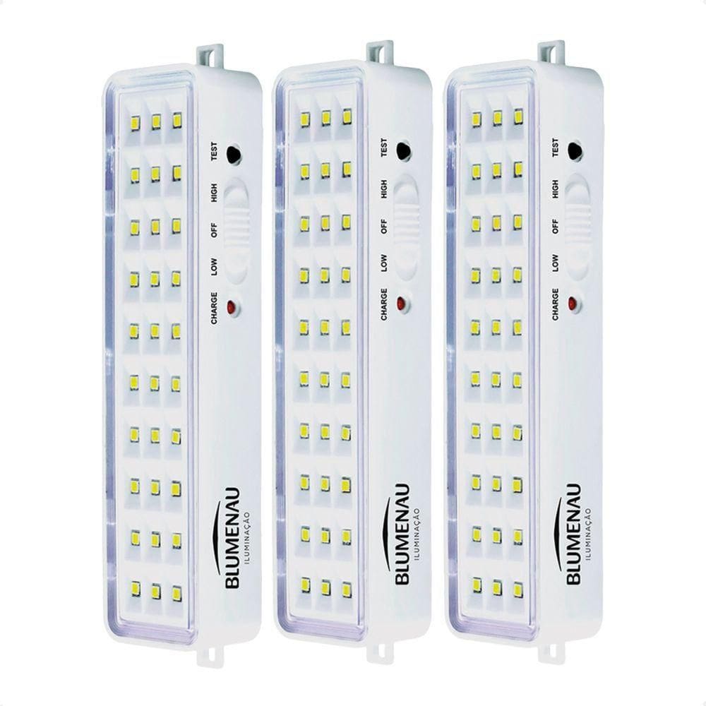 Kit 3 Luminárias De Emergência Blumenau 30 Leds Recarregável Bivolt