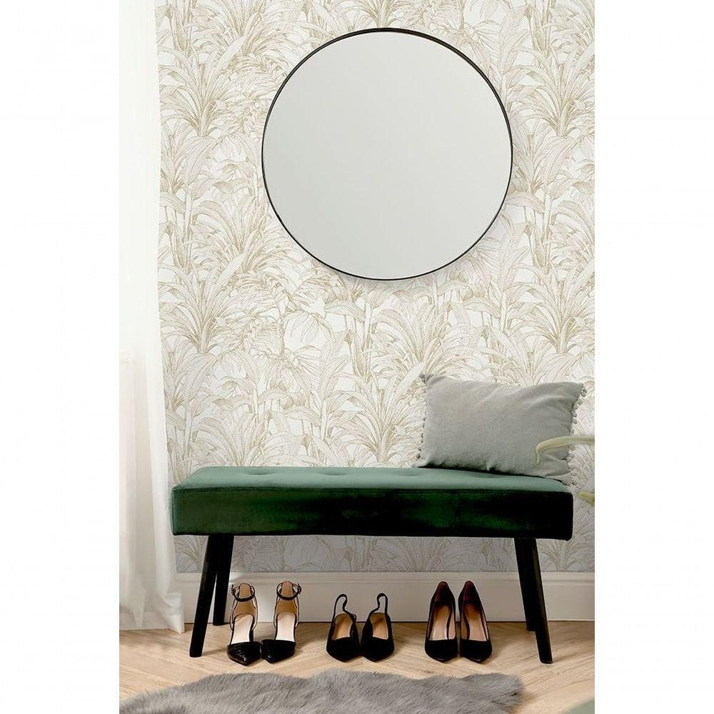 Papel De Parede Muse Folhagem Branco E Dourado A51402