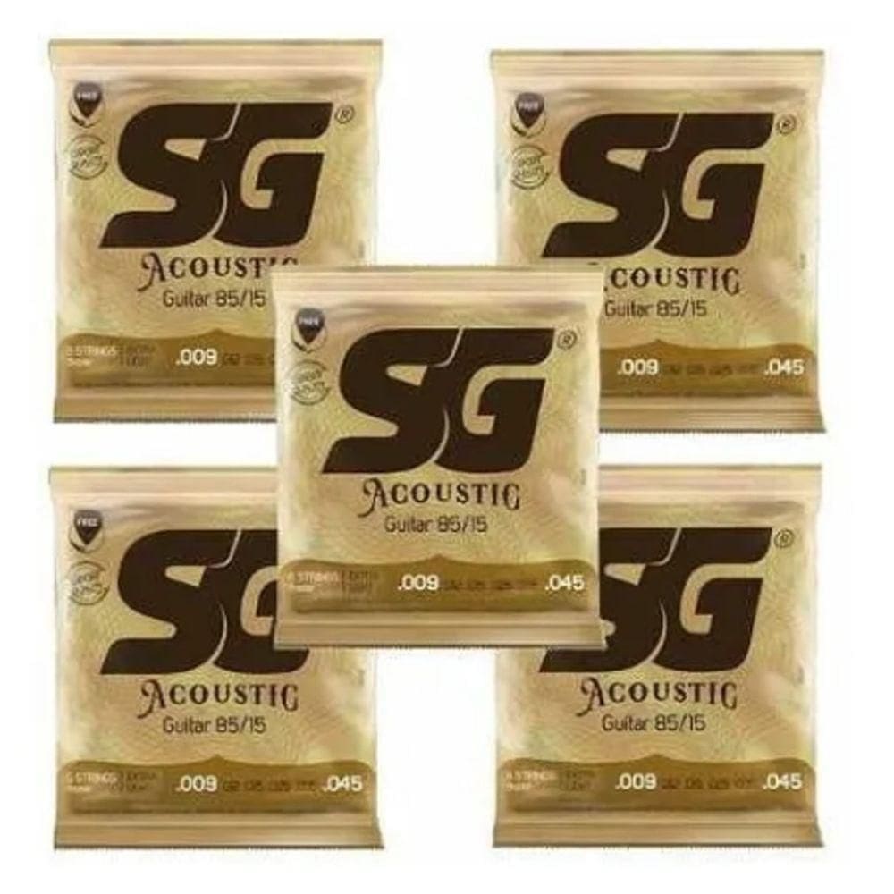Kit 5 Encordoamento Violão Aço 009 Sg 85/15 Bronze