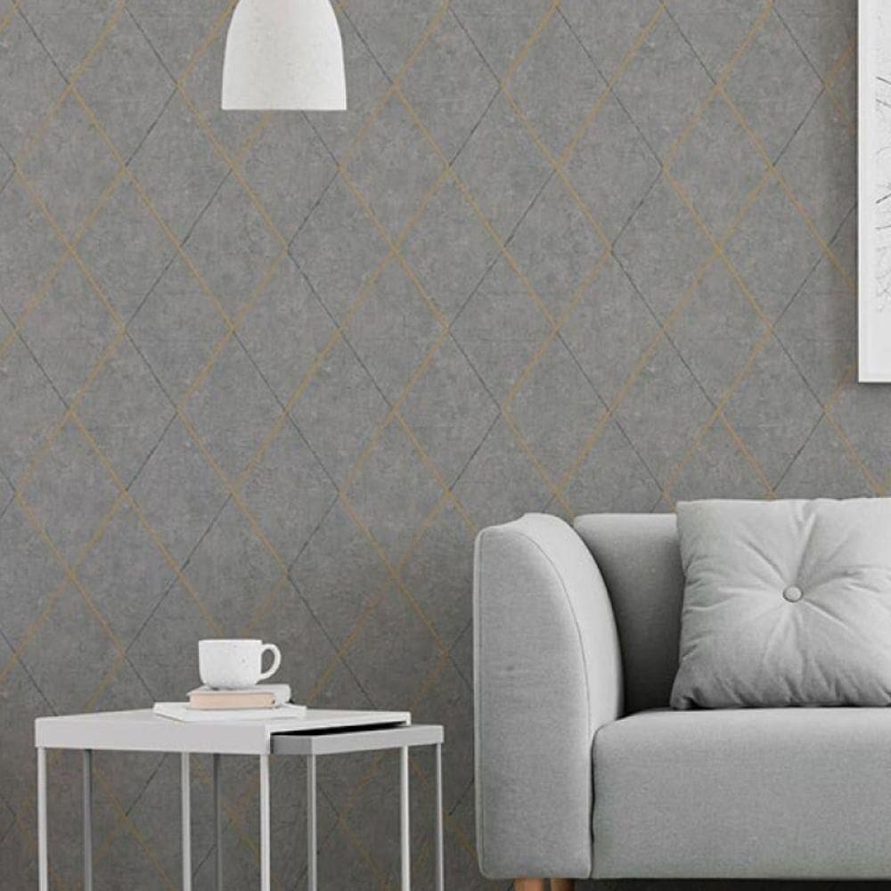 Papel De Parede Santorini Geométrico Cinza Sn134