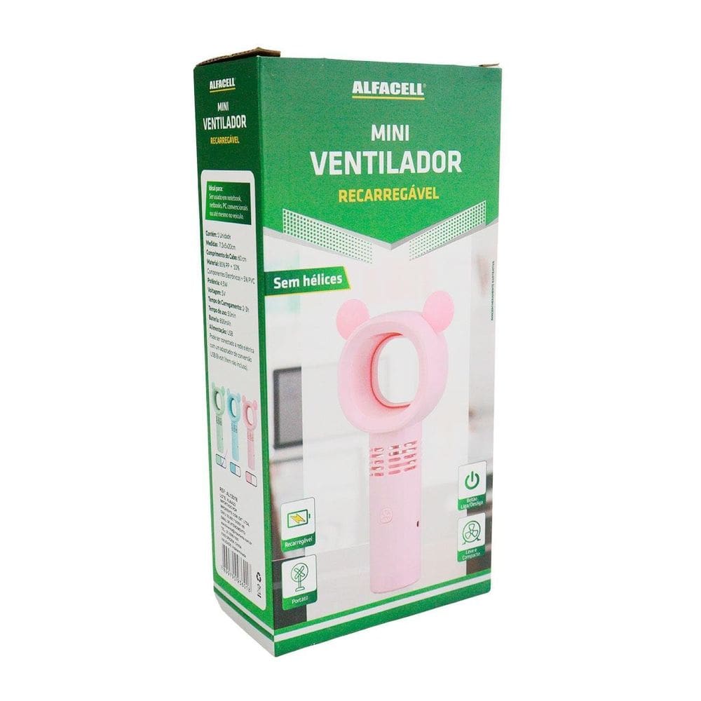 Ventilador sem Hélice USB 20cm Recarregável Cores - Tudo em Caixa