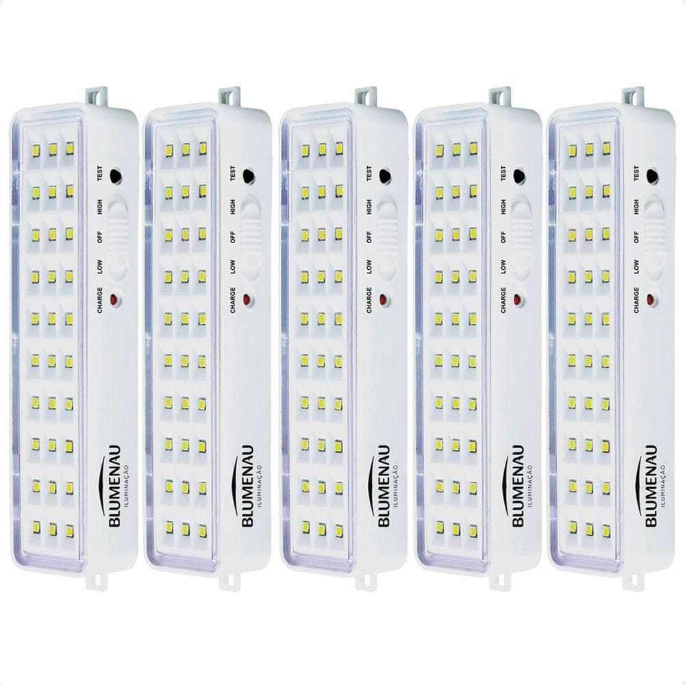 Kit 5 Luminárias De Emergência Blumenau 30 Leds Recarregável Bivolt