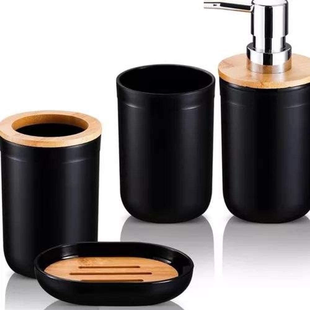 Kit 6 Peças Para Lavabo Banheiro Moderno Bambu Plástico Abs