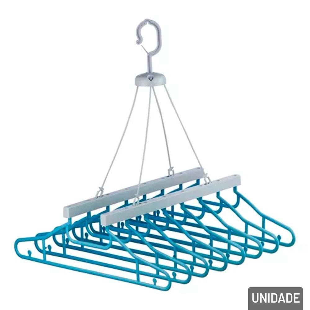 Varal de Plástico com 8 Cabides Azul - Tudo em Caixa
