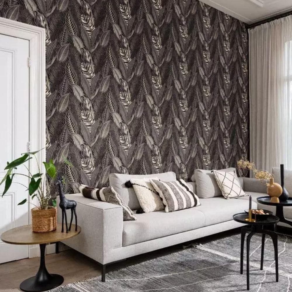 Papel De Parede African Queen Iii Folhagem Dourado E Preto 751833