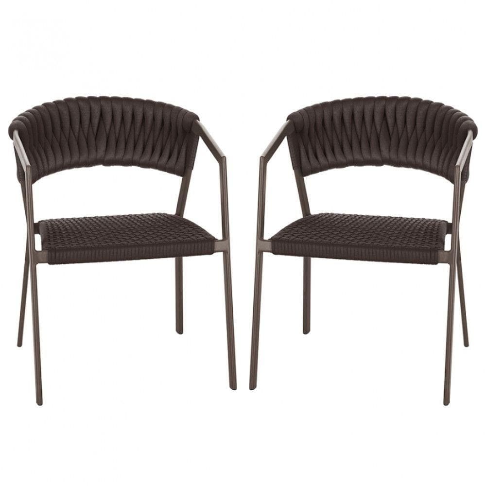 2 Cadeiras Atenas Trico Náutico E Alumínio Cozinha Sala Vara Marrom