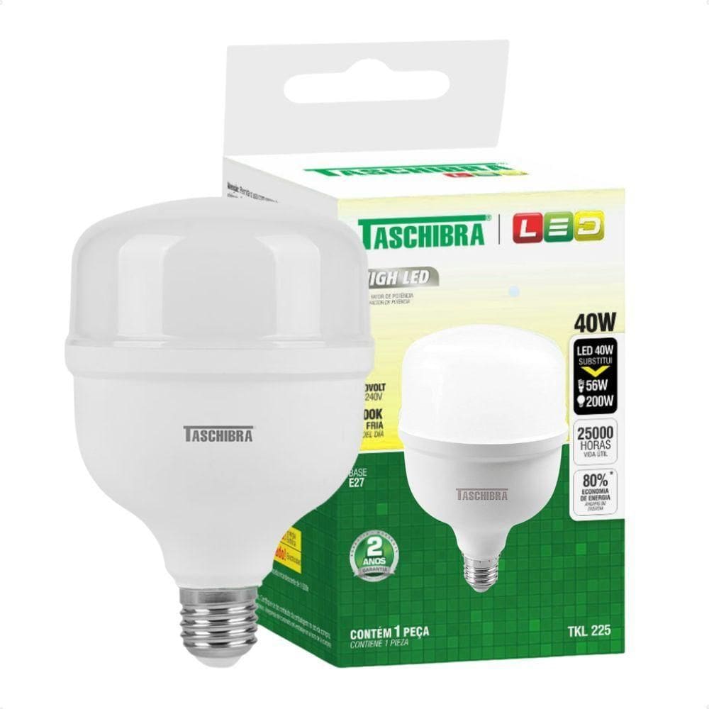 Lâmpada High Led 40w Bivolt E27 3000k Luz Quente Taschibra