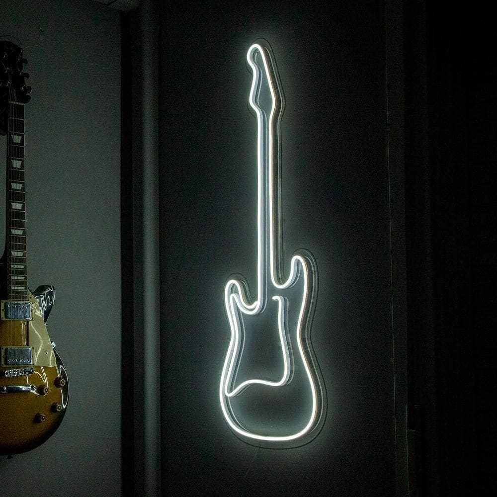 Painel Luminoso Criativo Guitarra - Neon Led Branco Quente