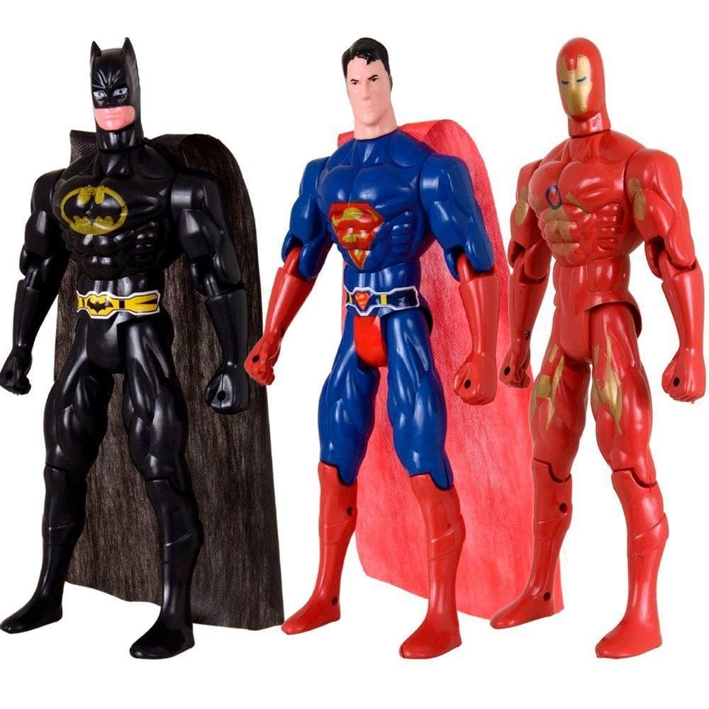 Kit Trio Brinquedos Batmam Super Homem Homem De Ferro 29cm