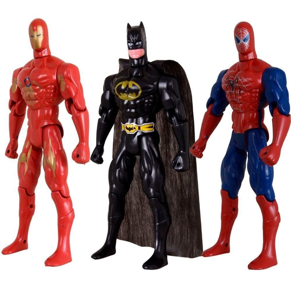 Kit Trio Heróis Batmam Traje Homem Aranha Homem Ferro 29cm