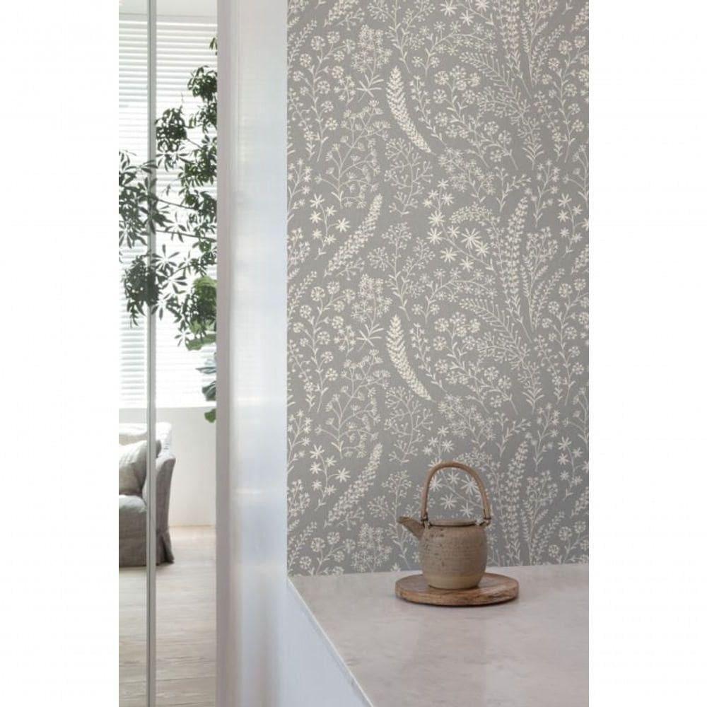 Papel De Parede Muse Floral Cinza E Branco A58703