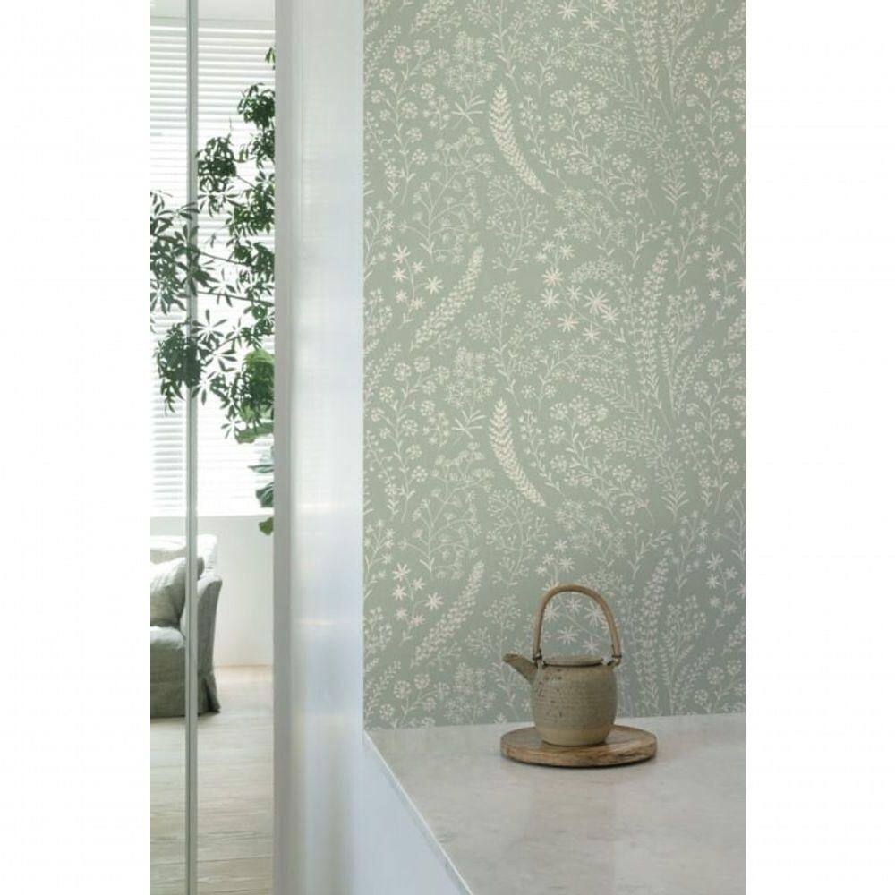 Papel De Parede Muse Floral Verde E Branco A58702