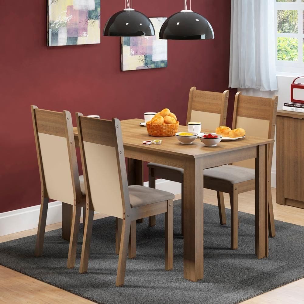Conjunto Sala De Jantar Havana Madesa Mesa Tampo De Madeira Com 4 Cadeiras Rustic-crema-pérola