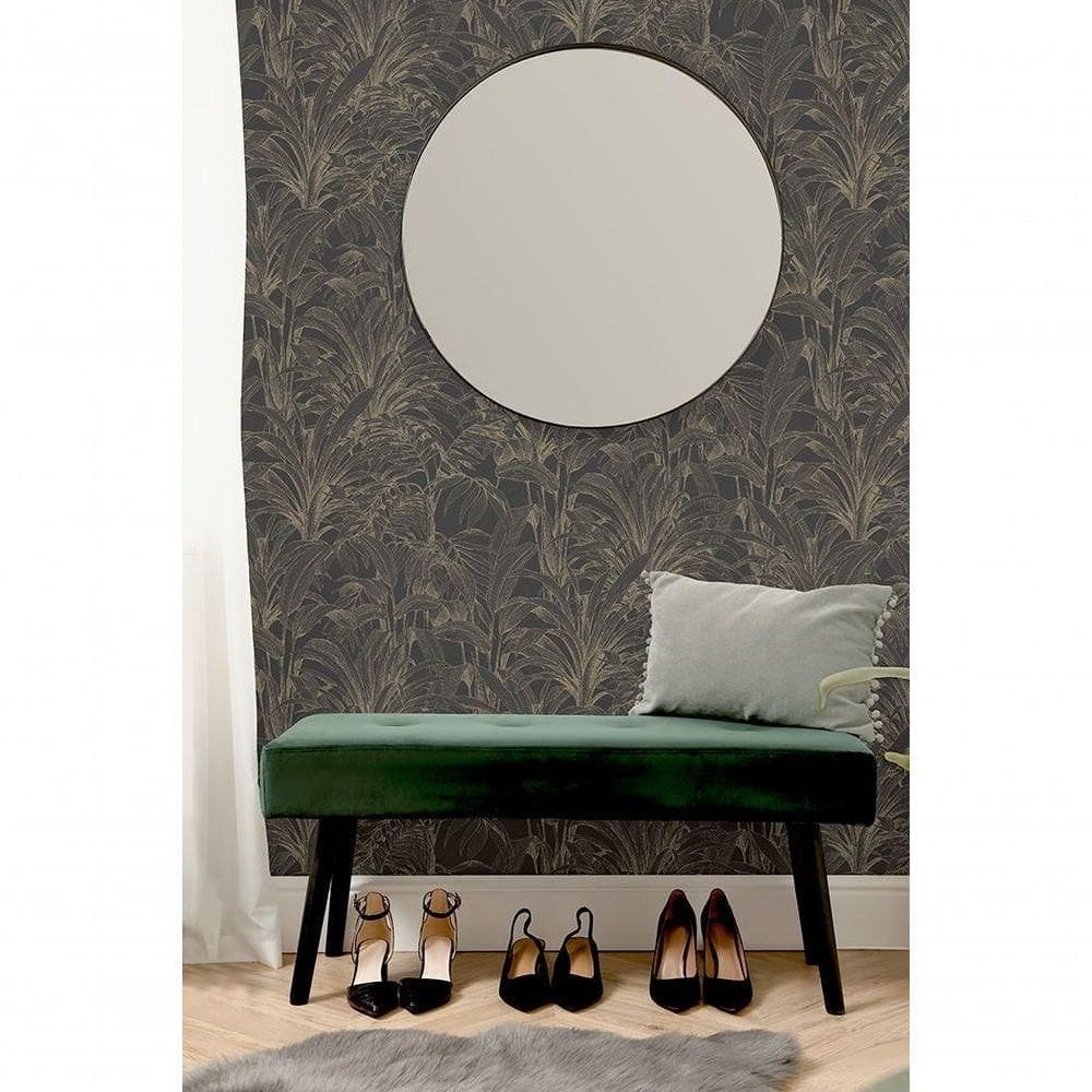 Papel De Parede Muse Folhagem Preto E Prata A51403