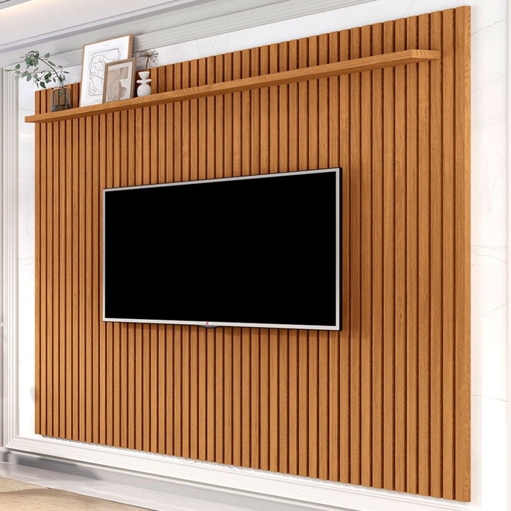 Painel para TV Até 80 Polegadas Morfeu Ripado 1 Prateleira Natural 682 - Pnr Móveis