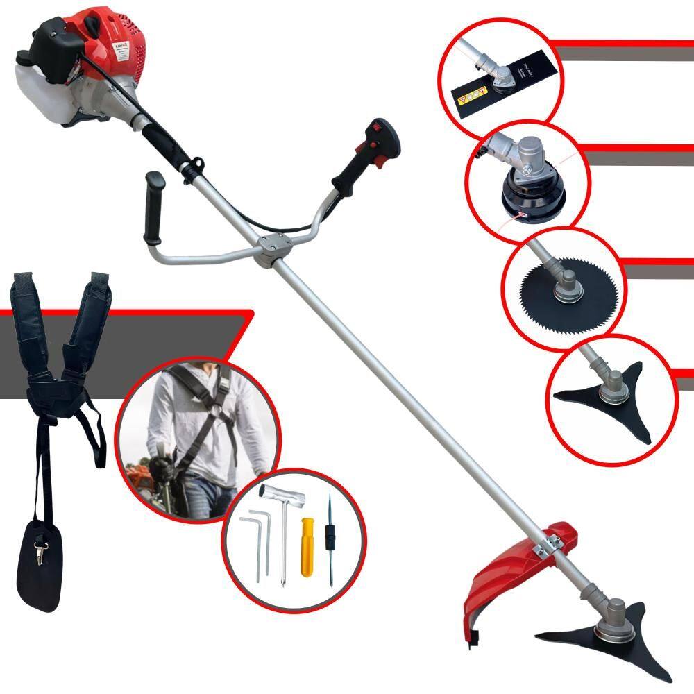 Roçadeira Lateral Multifuncional Anmax CG520P-TB À Gasolina Motor 2 Tempos 2,2HP 52cc 10.000rpm Kit Extra de Faca 3 Pontas e Faca 40 Dentes de Vídea