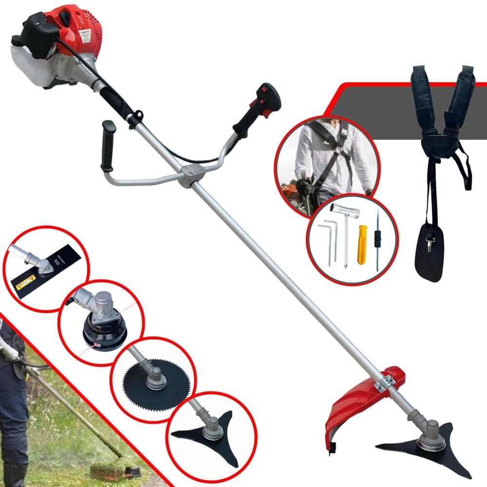 Roçadeira Máquina de Corta Grama Anmax CG520PTB À Gasolina 52cc 2,2HP 4 Em 1 Com Carretel Nylon + Lâmina 2 Pontas + Lâmina 3 Pontas + Lâmina 80 Dentes