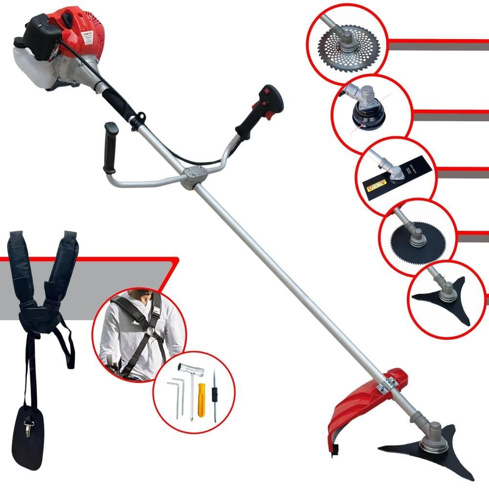 Roçadeira Anmax CG520PTB À Gasolina 52cc 2,2HP Alta Performance Robusta Com Carretel + Faca 2 Pontas + Faca 3 Pontas + Faca 40 Dentes + Faca 80 Dentes