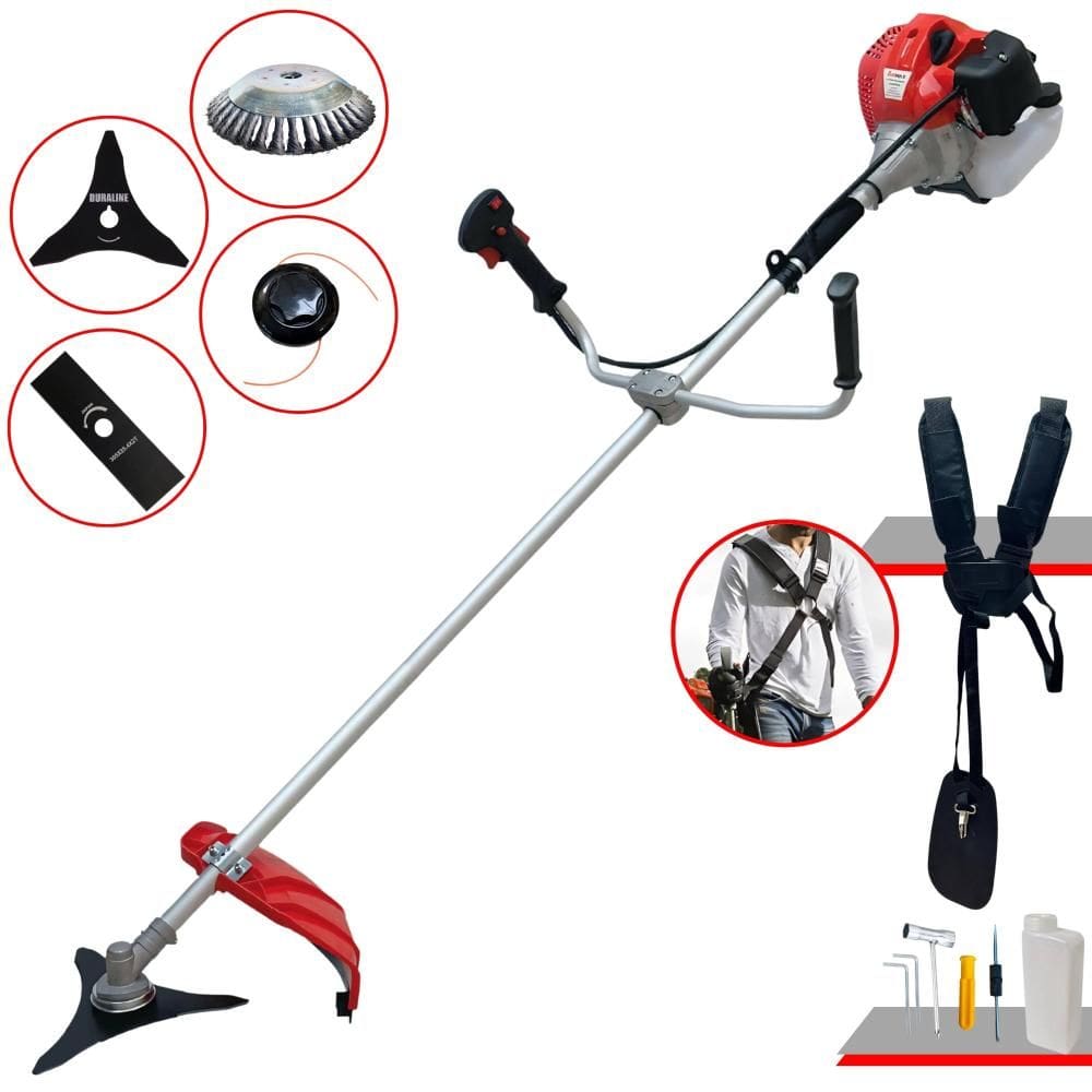 Roçadeira Podador de Grama Anmax CG520PTB À Gasolina 52cc 2,2HP 4 Em 1 Com Carretel Nylon + Lâmina 2 Pontas + Lâmina 3 Pontas + Escova Rotativa de Aço