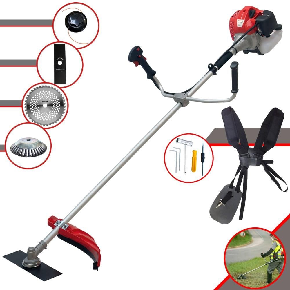 Roçadeira Podador de Grama Anmax CG520P À Gasolina 52cc 2,2HP 4 Em 1 Com Carretel Nylon + Lâmina 2 Pontas + Lâmina 40 Dentes + Escova Rotativa de Aço