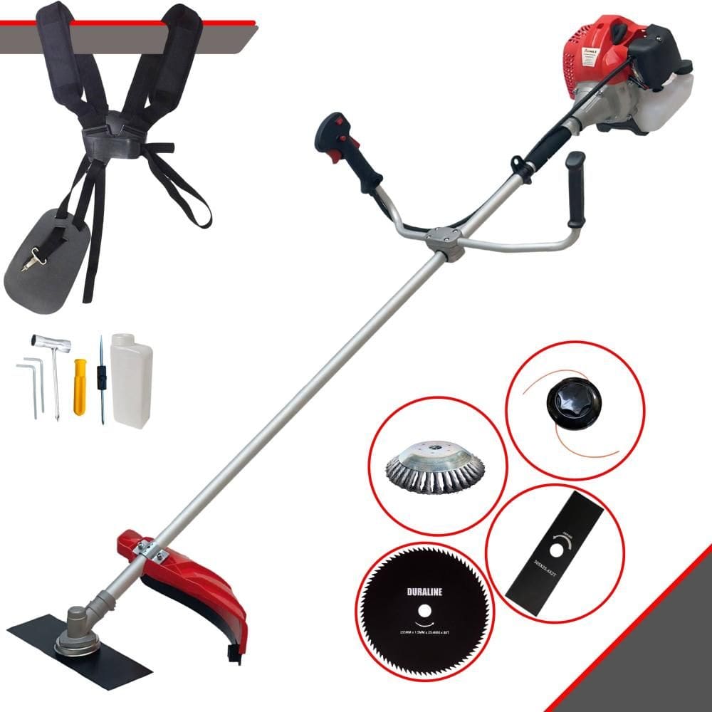 Roçadeira À Gasolina Anmax CG520-P TB 52cc 2,2HP Alta Rotação Com 4 Opções de Corte Com Carretel + Faca 2 Pontas + Faca 80 Dentes + Escova de Aço